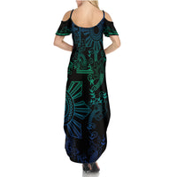 Filipino Sun Tribal Tattoo Summer Maxi Dress Philippines Inspired Barong Blue Art LT9 - Polynesian Pride