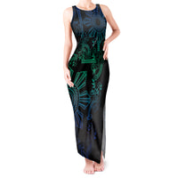 Filipino Sun Tribal Tattoo Tank Maxi Dress Philippines Inspired Barong Blue Art LT9 Women Blue - Polynesian Pride