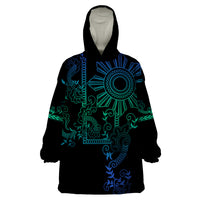 Filipino Sun Tribal Tattoo Wearable Blanket Hoodie Philippines Inspired Barong Blue Art