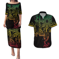 Filipino Sun Tribal Tattoo Couples Matching Puletasi and Hawaiian Shirt Philippines Inspired Barong Reggae Art LT9 Reggae - Polynesian Pride