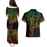 Filipino Sun Tribal Tattoo Couples Matching Puletasi and Hawaiian Shirt Philippines Inspired Barong Reggae Art LT9 - Polynesian Pride