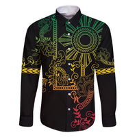 Filipino Sun Tribal Tattoo Family Matching Off Shoulder Maxi Dress and Hawaiian Shirt Philippines Inspired Barong Reggae Art