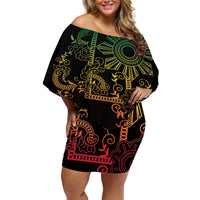 Filipino Sun Tribal Tattoo Off Shoulder Short Dress Philippines Inspired Barong Reggae Art LT9 Women Reggae - Polynesian Pride