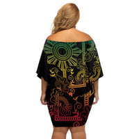 Filipino Sun Tribal Tattoo Off Shoulder Short Dress Philippines Inspired Barong Reggae Art LT9 - Polynesian Pride