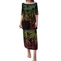 Filipino Sun Tribal Tattoo Puletasi Philippines Inspired Barong Reggae Art LT9 Long Dress Reggae - Polynesian Pride