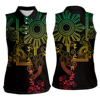Filipino Sun Tribal Tattoo Women Sleeveless Polo Shirt Philippines Inspired Barong Reggae Art