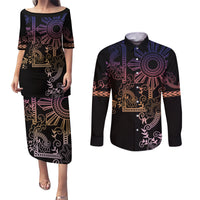 Filipino Sun Tribal Tattoo Couples Matching Puletasi and Long Sleeve Button Shirt Philippines Inspired Barong Pink Art LT9 Pink - Polynesian Pride