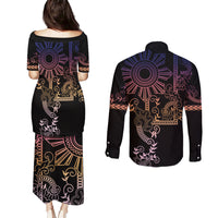 Filipino Sun Tribal Tattoo Couples Matching Puletasi and Long Sleeve Button Shirt Philippines Inspired Barong Pink Art LT9 - Polynesian Pride