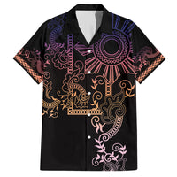Filipino Sun Tribal Tattoo Family Matching Off The Shoulder Long Sleeve Dress and Hawaiian Shirt Philippines Inspired Barong Pink Art