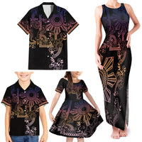 Filipino Sun Tribal Tattoo Family Matching Tank Maxi Dress and Hawaiian Shirt Philippines Inspired Barong Pink Art