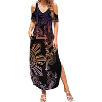 Filipino Sun Tribal Tattoo Summer Maxi Dress Philippines Inspired Barong Pink Art LT9 Women Pink - Polynesian Pride