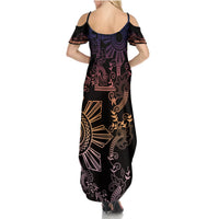 Filipino Sun Tribal Tattoo Summer Maxi Dress Philippines Inspired Barong Pink Art LT9 - Polynesian Pride