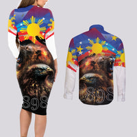 Philippines Lion and Eagle 1898 Couples Matching Long Sleeve Bodycon Dress and Long Sleeve Button Shirt Pilipinas Maligayang Araw ng Kalayaan
