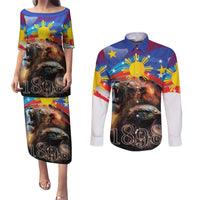 Philippines Lion and Eagle 1898 Couples Matching Puletasi and Long Sleeve Button Shirt Pilipinas Maligayang Araw ng Kalayaan LT9 Black - Polynesian Pride