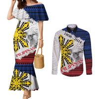 Philippines 126th Independence Day Couples Matching Mermaid Dress and Long Sleeve Button Shirt Pilipinas Hunyo 12 Maligayang Araw ng Kalayaan LT9 White - Polynesian Pride