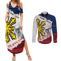 Philippines 126th Independence Day Couples Matching Summer Maxi Dress and Long Sleeve Button Shirt Pilipinas Hunyo 12 Maligayang Araw ng Kalayaan