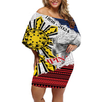 Philippines 126th Independence Day Off Shoulder Short Dress Pilipinas Hunyo 12 Maligayang Araw ng Kalayaan LT9 Women White - Polynesian Pride