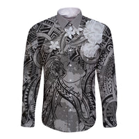 Pacific Beauty Girl Long Sleeve Button Shirt Black Polyneisan Tribal Vintage Motif