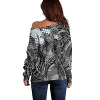 Pacific Beauty Girl Off Shoulder Sweater Black Polyneisan Tribal Vintage Motif LT9 - Polynesian Pride