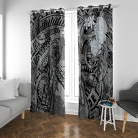 Pacific Beauty Girl Window Curtain Black Polyneisan Tribal Vintage Motif