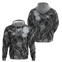 Pacific Beauty Girl Zip Hoodie Black Polyneisan Tribal Vintage Motif