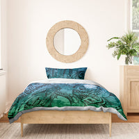 Pacific Beauty Girl Bedding Set Blue Polyneisan Tribal Vintage Motif