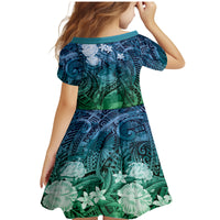 Pacific Beauty Girl Family Matching Mermaid Dress and Hawaiian Shirt Blue Polyneisan Tribal Vintage Motif