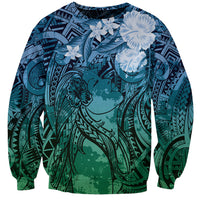 Pacific Beauty Girl Sweatshirt Blue Polyneisan Tribal Vintage Motif
