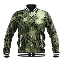 Pacific Beauty Girl Baseball Jacket Green Polyneisan Tribal Vintage Motif