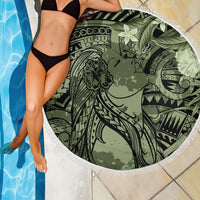 Pacific Beauty Girl Beach Blanket Green Polyneisan Tribal Vintage Motif