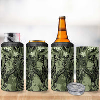 Pacific Beauty Girl 4 in 1 Can Cooler Tumbler Green Polyneisan Tribal Vintage Motif