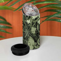 Pacific Beauty Girl 4 in 1 Can Cooler Tumbler Green Polyneisan Tribal Vintage Motif