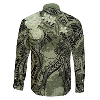 Pacific Beauty Girl Family Matching Short Sleeve Bodycon Dress and Hawaiian Shirt Green Polyneisan Tribal Vintage Motif