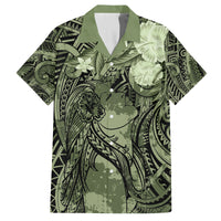 Pacific Beauty Girl Family Matching Tank Maxi Dress and Hawaiian Shirt Green Polyneisan Tribal Vintage Motif