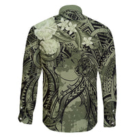 Pacific Beauty Girl Family Matching Tank Maxi Dress and Hawaiian Shirt Green Polyneisan Tribal Vintage Motif