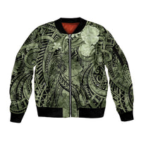 Pacific Beauty Girl Sleeve Zip Bomber Jacket Green Polyneisan Tribal Vintage Motif