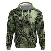 Pacific Beauty Girl Zip Hoodie Green Polyneisan Tribal Vintage Motif