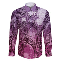 Pacific Beauty Girl Family Matching Tank Maxi Dress and Hawaiian Shirt Pink Polyneisan Tribal Vintage Motif