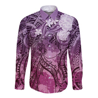 Pacific Beauty Girl Long Sleeve Button Shirt Pink Polyneisan Tribal Vintage Motif LT9 Unisex Pink - Polynesian Pride