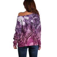 Pacific Beauty Girl Off Shoulder Sweater Pink Polyneisan Tribal Vintage Motif LT9 - Polynesian Pride