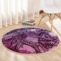 Pacific Beauty Girl Round Carpet Pink Polyneisan Tribal Vintage Motif LT9 - Polynesian Pride