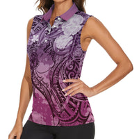 Pacific Beauty Girl Women Sleeveless Polo Shirt Pink Polyneisan Tribal Vintage Motif