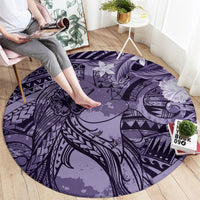 Pacific Beauty Girl Round Carpet Violet Polyneisan Tribal Vintage Motif LT9 - Polynesian Pride
