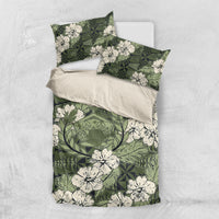 Tongan Kupesi Ngatu Hibiscus Vintage Motif Bedding Set LT9 US Twin 172cm x 218cm Green - Polynesian Pride