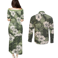 Tongan Kupesi Ngatu Hibiscus Vintage Motif Couples Matching Puletasi and Long Sleeve Button Shirt LT9 - Polynesian Pride