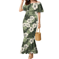 Tongan Kupesi Ngatu Hibiscus Vintage Motif Mermaid Dress LT9 Women Green - Polynesian Pride