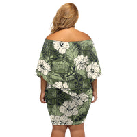 Tongan Kupesi Ngatu Hibiscus Vintage Motif Off Shoulder Short Dress LT9 - Polynesian Pride