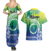 Malpampa Vanuatu Couples Matching Summer Maxi Dress and Hawaiian Shirt Hibiscus Sand Drawing with Pacific Pattern