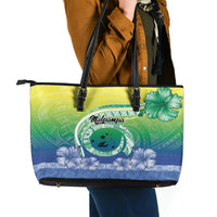 Malpampa Vanuatu Leather Tote Bag Hibiscus Sand Drawing with Pacific Pattern