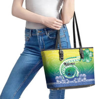 Malpampa Vanuatu Leather Tote Bag Hibiscus Sand Drawing with Pacific Pattern